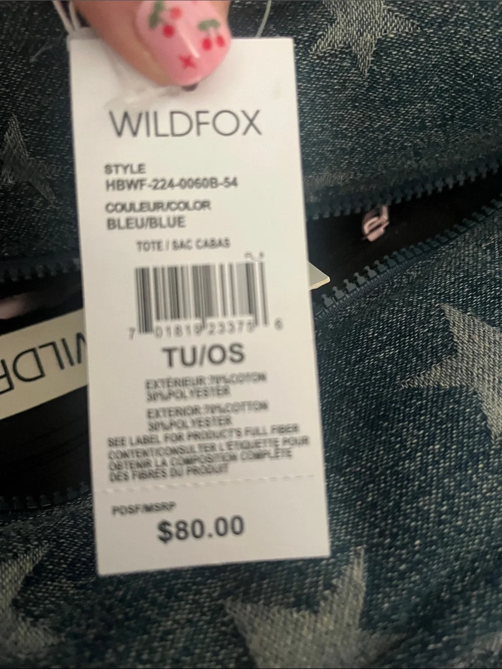 Wildfox Dark Denim Star Quilted Tote, NWT